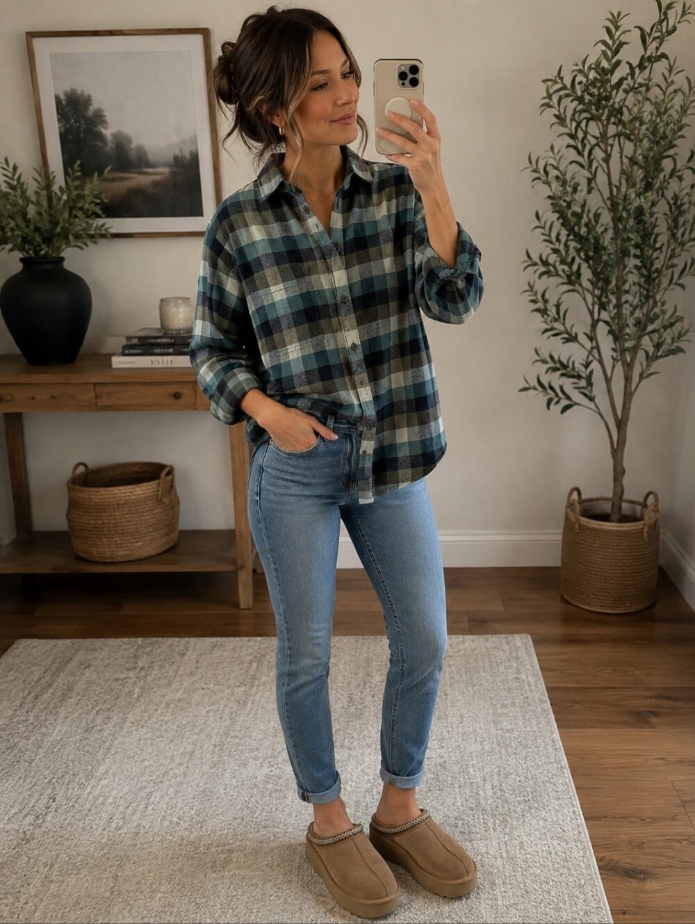 Women's Plaid Button Up Shirt Size Small